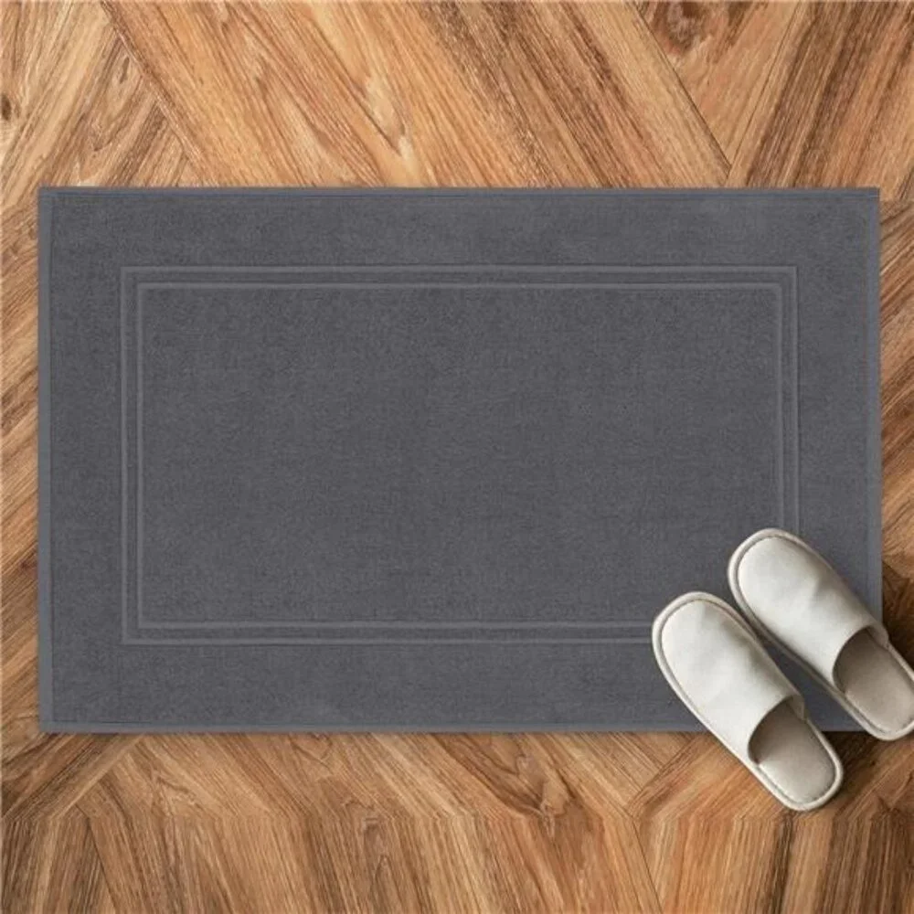 Cotton Bath Mats Set of 2 Super Absorbent Quick Dry Plush Bathroom Floor Dark Gr